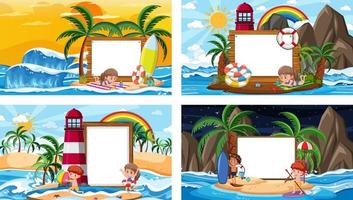 Set of different tropical beach scenes with blank banner vector