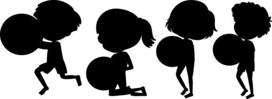 Set of kids silhouette cartoon character vector