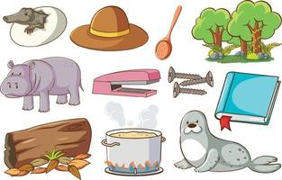 Set of various animals and objects vector