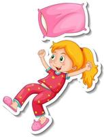 Sticker template with a girl wearing pajamas isolated vector