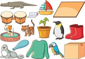 Set of various animals and objects vector