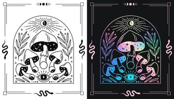 Magic mushrooms with moon phases and all seeing eye for esoteric theme designs vector