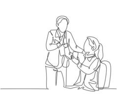 Single line drawing of young happy couple celebrate their success while the woman talking on the phone and give high five gesture. Business deal concept continuous line draw design vector illustration