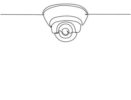 Single one line drawing of cctv located on the ceiling of the office to monitor and maintain security from crime. The result of technological advances. One line draw design graphic vector illustration