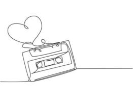 un dibujo de línea continua de cinta de cassette retro y vintage creativa formada en forma de corazón. Concepto de invitación de boda musical romántica ilustración de vector de diseño gráfico de dibujo de una sola línea