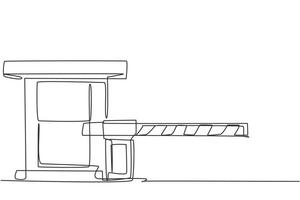 Una sola línea continua dibujando un portón de barrera rayada con postes de vigilancia, resguardando la entrada a las oficinas más importantes de la capital del país. Ilustración de vector de diseño gráfico de dibujo de una línea.