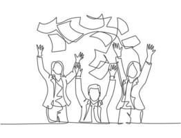 One single line drawing of group of male manager and assistant manager celebrating their success achieve the business target. Team work goal concept continuous line draw design vector illustration