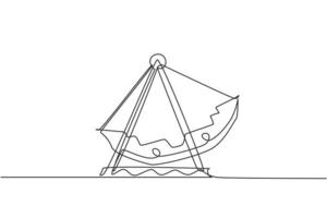 Continuous one line drawing large swing boat in an amusement park driven by an engine in outdoor land. Fun kids play on funfair festival concept. Single line draw design vector graphic illustration.