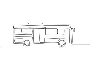 Single one line drawing of city buses seen from the side serving commuter passengers departing and returning from home to the office. Modern continuous line draw design graphic vector illustration.