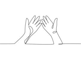 Single one line drawing of twelve steps hand washing. Finally, both palms are clean and dry from water. Hands are clean and hygienic. Modern continuous line draw design graphic vector illustration.