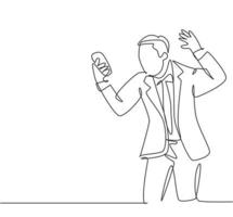 One single line drawing of young angry businessman screaming his workers on phone call because of reckless work. Anger management at the office concept continuous line draw design vector illustration