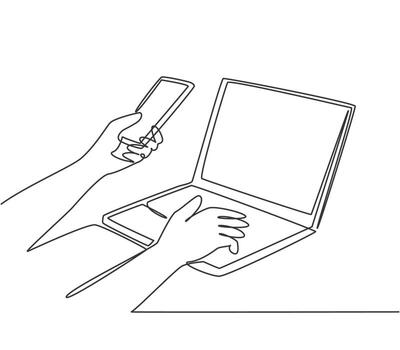 One continuous line drawing of hand gesture holding smartphone to input generate code message before login to internet banking. Online security concept single line draw design vector illustration