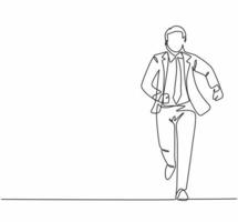 One continuous single line drawing of young male manager join run competition on running track to reach finish line. Business sprint race concept single line draw graphic design vector illustration