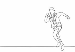 Single continuous single line drawing of young happy businessman running fast at athletic race lane. Business race concept one line draw design vector graphic illustration