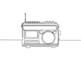 Single continuous line drawing of retro old fashioned analog radio tape. Classic vintage audio technology concept. Music player one line draw design vector illustration graphic