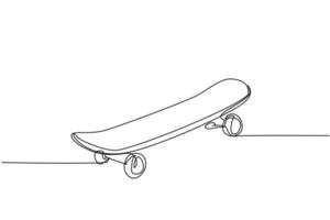 Single continuous line drawing of old retro skateboard on street road. Trendy hipster extreme classic sport concept one line draw design graphic vector illustration