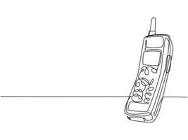 One continuous line drawing of retro classic cellular phone. Old vintage mobile phone to communicate concept single line draw design vector graphic illustration