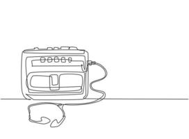 One single line drawing of retro old classic portable radio tape with earphone. Vintage mobile cassette player item concept continuous line draw design graphic vector illustration