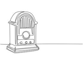 Single continuous line drawing of retro old fashioned analog desk radio. Classic vintage broadcaster technology concept. Music player one line draw design vector graphic illustration