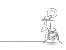 One continuous line drawing of old vintage antique analog wall telephone to communicate. Retro classic telecommunication device concept single line draw graphic design vector illustration