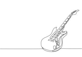 Single continuous line drawing of electric guitar. Stringed music instruments concept. Modern one line draw graphic design vector illustration