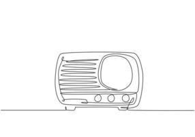 One continuous line drawing of retro old classic radio player. Vintage analog audio speaker item concept single line draw design vector graphic illustration