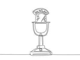 One single line drawing of retro old classic radio microphone for broadcasting. Vintage loudspeaker announcer item concept continuousgraphic  line draw design vector illustration