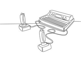 un conjunto de dibujo de línea continua de una máquina de reproductor de videojuegos de consola clásica antigua retro con joystick. Concepto de elemento de juego de arcade vintage gráfico de ilustración de vector de diseño de dibujo de línea única