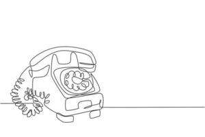 One continuous line drawing of old vintage antique analog desk telephone to communicate. Retro classic telecommunication device concept single line draw graphic design vector illustration