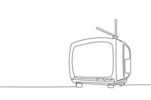 Single continuous line drawing of retro old fashioned tv with internal antenna. Classic vintage analog television concept one line graphic draw design vector illustration