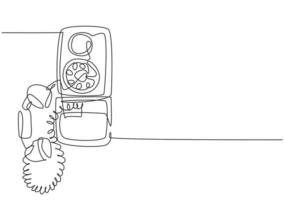 One continuous line drawing of old vintage analog wall telephone to communicate. Retro classic telecommunication device concept single line graphic draw design vector illustration