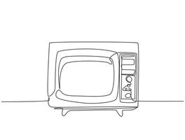 un dibujo de una sola línea de tv antigua retro con marco de madera. Antiguo concepto de televisión analógica vintage ilustración gráfica de vector de diseño de dibujo de línea continua