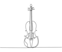 Single continuous line drawing of violin on white background. Trendy stringed music instruments concept one line draw design graphic vector illustration
