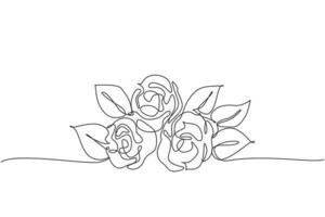 Single continuous line drawing of fresh romantic beautiful rose flower bouquet. Greeting card, invitation, logo, banner, poster concept. Modern one line draw design vector graphic illustration