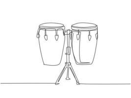 One continuous line drawing of traditional african ethnic drum, bongo. Percussion music instruments concept. Dynamic single line draw graphic design vector illustration