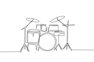 un dibujo de una sola línea del conjunto de la banda de batería. concepto de instrumentos musicales de percusión. Ilustración de vector gráfico de diseño de dibujo de línea continua de moda