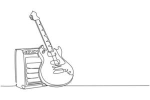 One single line drawing of electric guitar with amplifier. Stringed music instruments concept. Trendy continuous line draw graphic design vector illustration