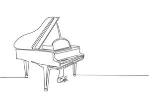 One continuous line drawing of luxury wooden grand piano. Classical music instruments concept. Trendy single line draw design graphic vector illustration