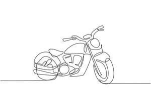 One continuous line drawing of retro old vintage motorcycle icon. Classic motorbike transportation concept single line draw graphic design vector illustration