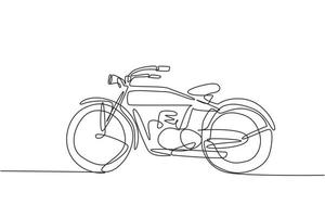 un dibujo de una sola línea de la vieja motocicleta retro vintage. Concepto de transporte de motos vintage ilustración gráfica de vector de diseño de dibujo de línea continua