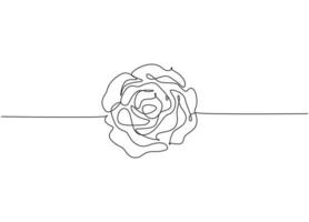 Single continuous line drawing of beautiful fresh romantic rose flower. Trendy greeting card, invitation, logo, banner, poster concept one line draw design vector graphic illustration