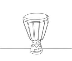 un dibujo de línea continua del tambor étnico africano tradicional, tom-tom. Concepto de instrumentos de música de percusión de moda ilustración de vector de diseño de dibujo gráfico de una sola línea