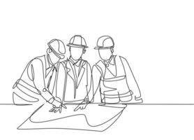 Single continuous line drawing of young sketch draft designer meeting with architect discussing construction design. Building architecture business concept. One line draw design illustration vector