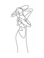 dibujo de línea continua única de mujer de cuerpo abstracto bastante sexy minimalista para cosmética, camiseta, moda. concepto de retrato femenino de belleza. Ilustración gráfica de vector de diseño de dibujo de una línea de moda