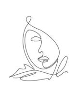 Single continuous line drawing beautiful aesthetic portrait woman abstract face. Pretty sexy model female silhouette minimalist style concept. Trendy one line draw design vector graphic illustration