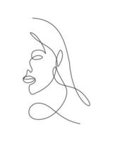 One continuous line drawing sexy beauty woman abstract face minimalist style. Female fashion concept for t-shirt, cosmetic, tote bag print. Dynamic single line draw design graphic vector illustration