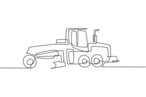 One single line drawing of metal roller for paving the road, commercial vehicle vector illustration. Heavy machines vehicles construction concept. Modern continuous line graphic draw design