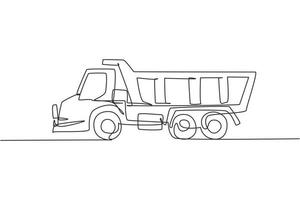 One single line drawing of long trailer truck vector illustration. Container truck for cargo logistic, business commercial vehicles. Heavy machines vehicles concept. Modern continuous line draw
