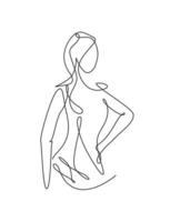 One continuous line drawing beauty woman feminine face abstract portrait print. Modern minimalism female silhouette art style concept. Dynamic single line draw graphic design vector illustration