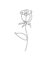 Single continuous line drawing minimalist beauty red rose flower. Floral concept for posters, wall art, tote bag, mobile case, t-shirt print. Trendy one line draw design vector graphic illustration